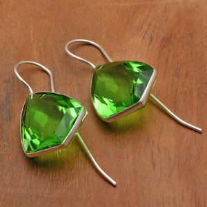 Handmade Light Green Real Peridot Gemstone Earrings Size 1.6"